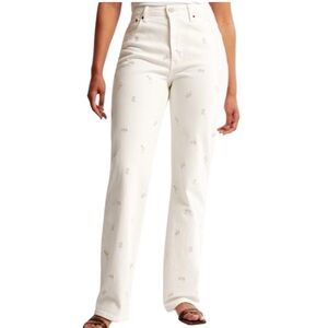 Seven7 90s Straight Jeans Embroidered Floral Print Creamy Ivory 8